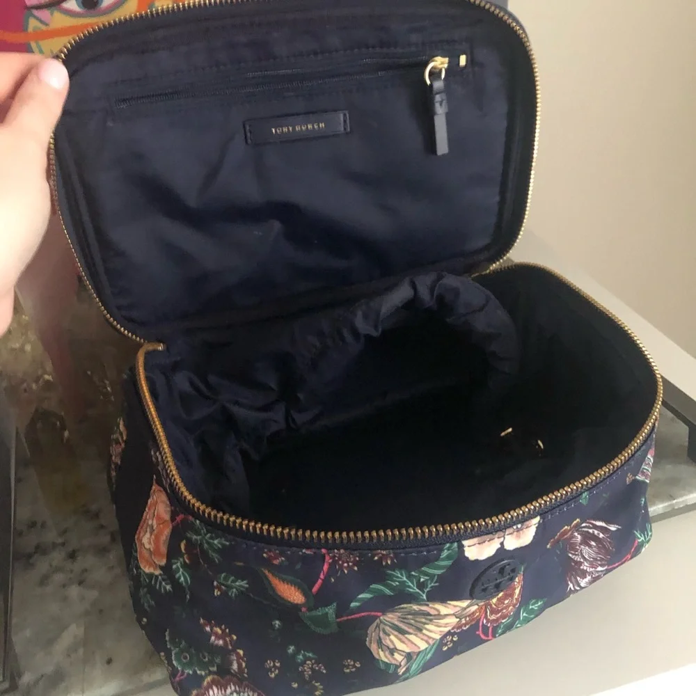Tory Burch Blue Tilda printed nylon train case